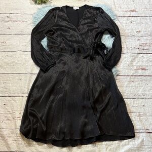 Nine West Black Shimmer Wrap Long Sleeve Holiday Dress sz XL